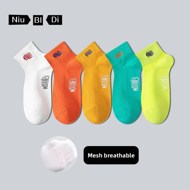 5 Pairs of Men's Spring and Autumn Pure Cotton Sweat Absorbing Breathable Mesh Thin Socks