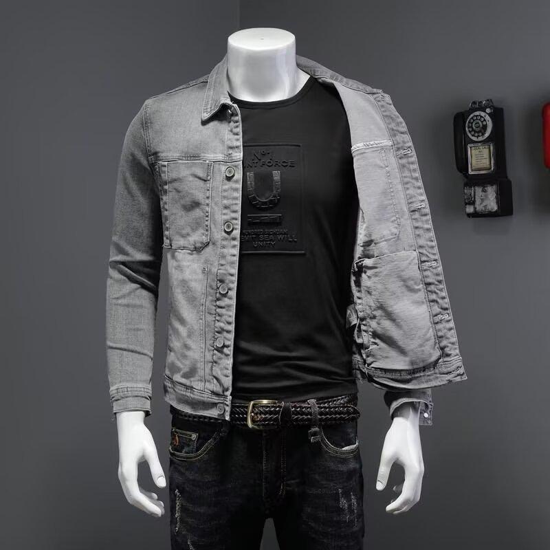 Men's Classic Denim Baseball Jacket: Youthful, Stylish Autumn Outerwear with Lapel