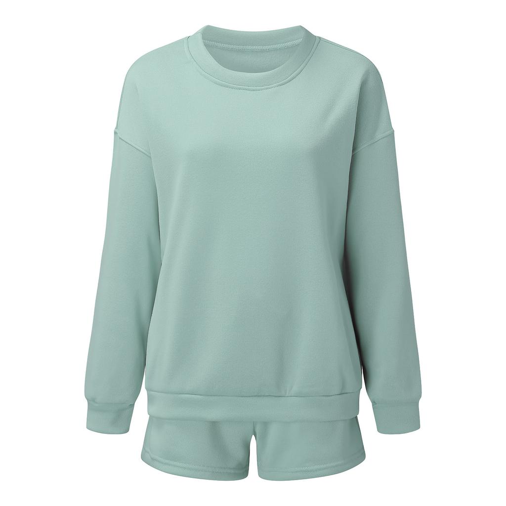 eBay hot sale, European and American spring and autumn hot sale solid color long-sleeved shorts sweater suit women