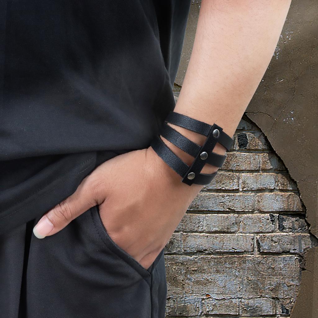 Vintage Lær Armbånd Armmansjett Goth Metall Armbånd Skjult Spenne Justerbar Gotisk Punk Armbånd Herresmykker