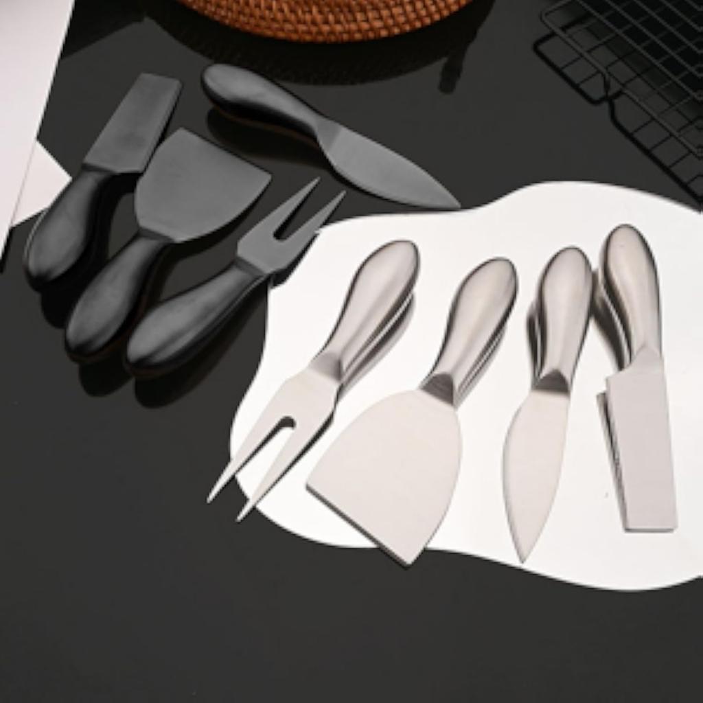 6pcs Matte Stainless Steel Cheese Knife Forks Set for Slicing Cutting Spreading Mini Butter Knives Dishwasher Safe