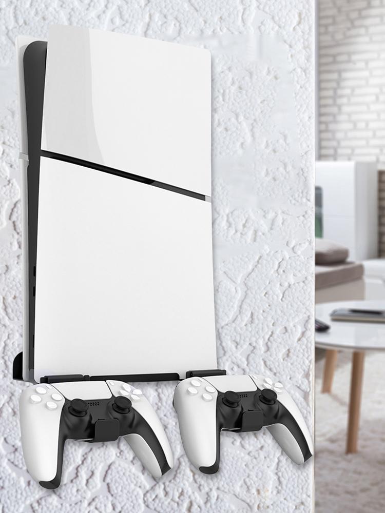 Wall Mount Bracket Game Console Base Stand Holder with 2 Controller Mounts Vertical Stand Wall Hanging Stand for PS5 Slim