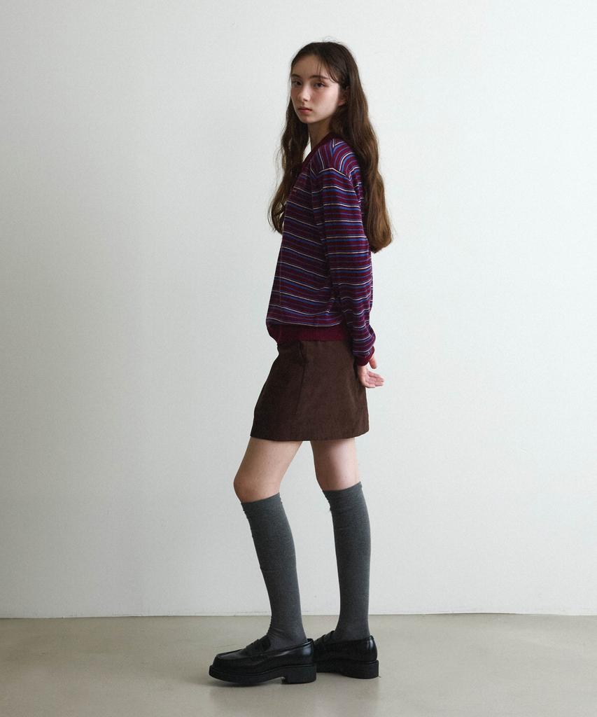 COVERNAT WOMAN Striped Collar Knit Burgundy