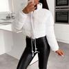 Women's Cotton-Padded Coat Lightweight Solid Color Warm Jacket with Drawstring Hem Stand Collar Zipper Short Padded