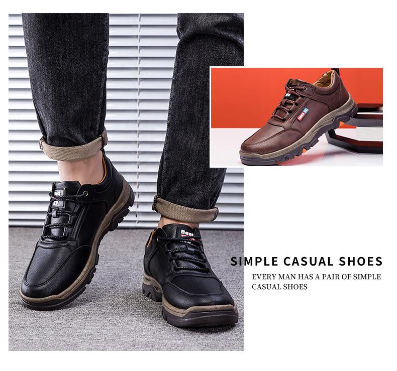 Men's Winter Velvet-Lined Leather Snow Boots - Warm, Thick-Soled, Casual Outdoor Sports Shoes