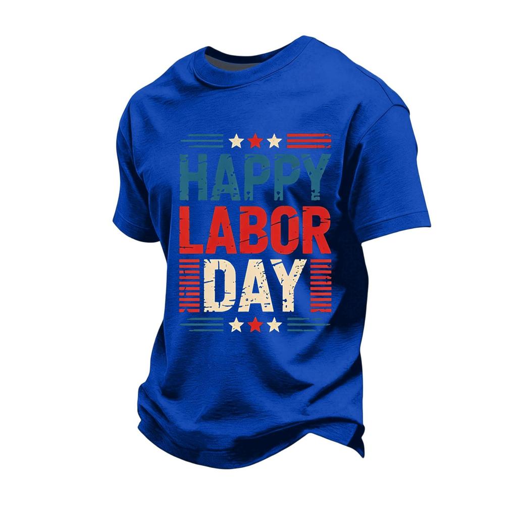 Men's Casual Loose Fit Short Sleeve T-Shirt Labor Day Graphic Print Crew Neck Comfortable Cotton Top