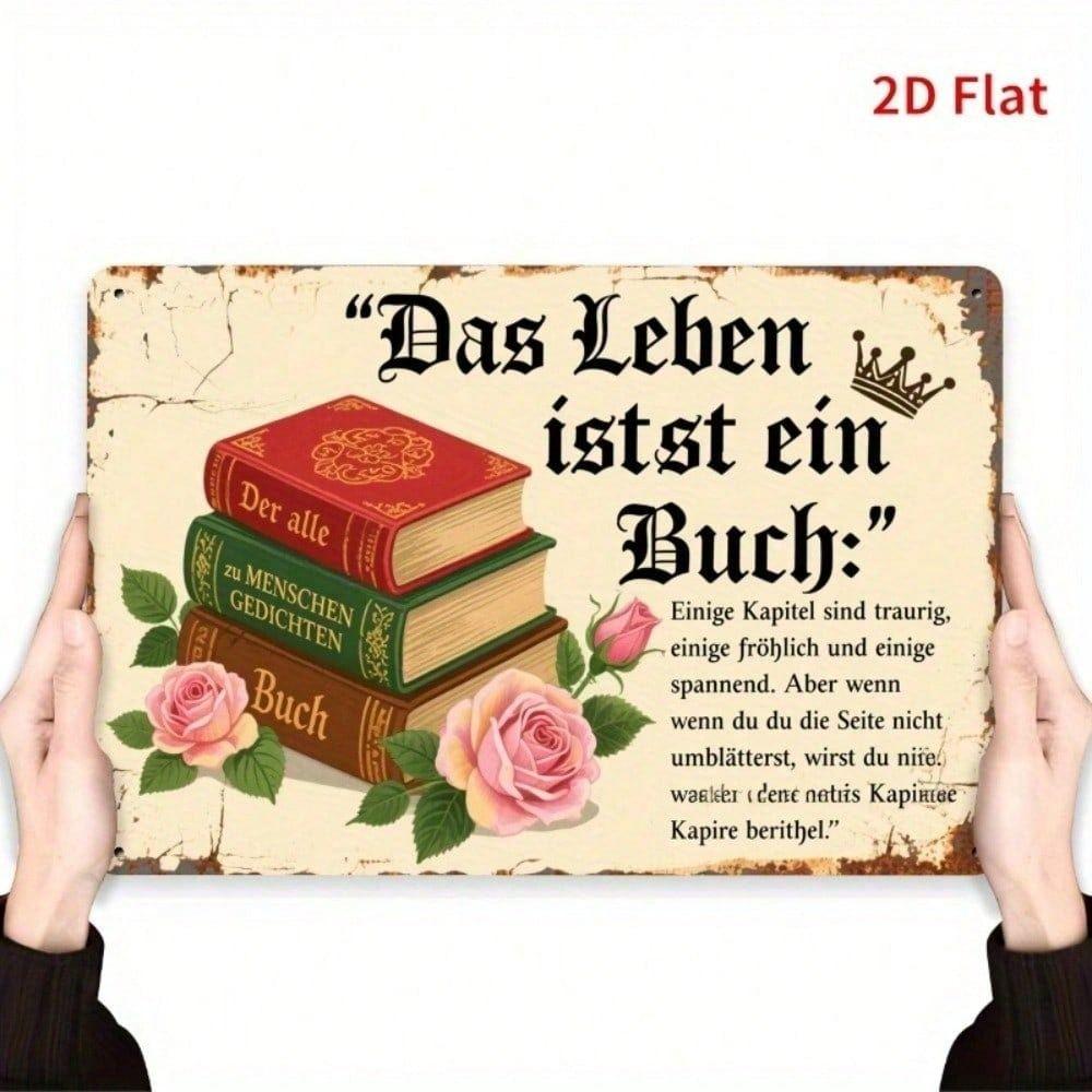 Vintage German Flower Quote Metal Wall Poster for Living Room