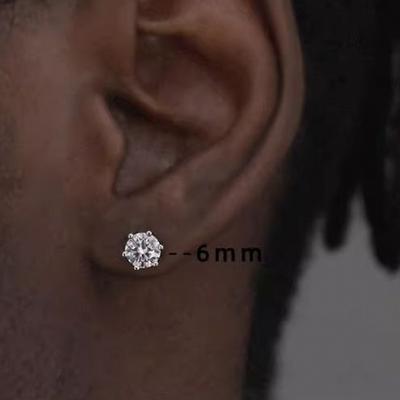 New Model of the Year: Six-prong Round Stud Earrings for Men, Inlaid with Diamonds, Minimalist and High-end, Hip-hop Style Unisex Earrings