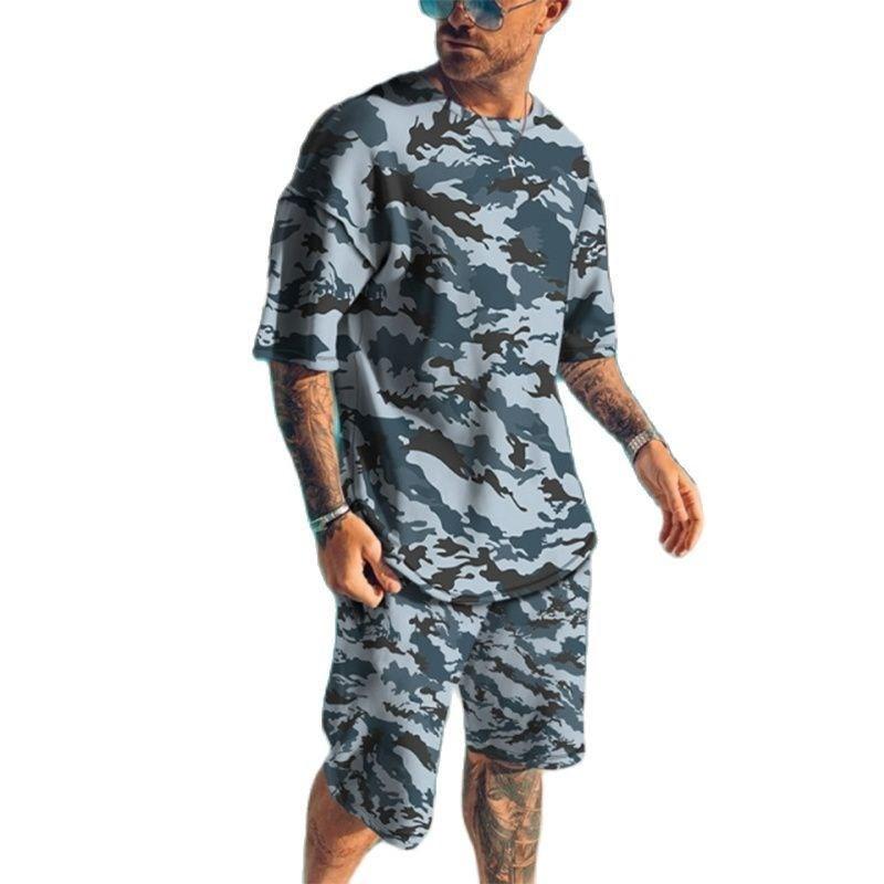 Summer New Men's Tracksuits 3D Printed T-shirt Set Camouflage
