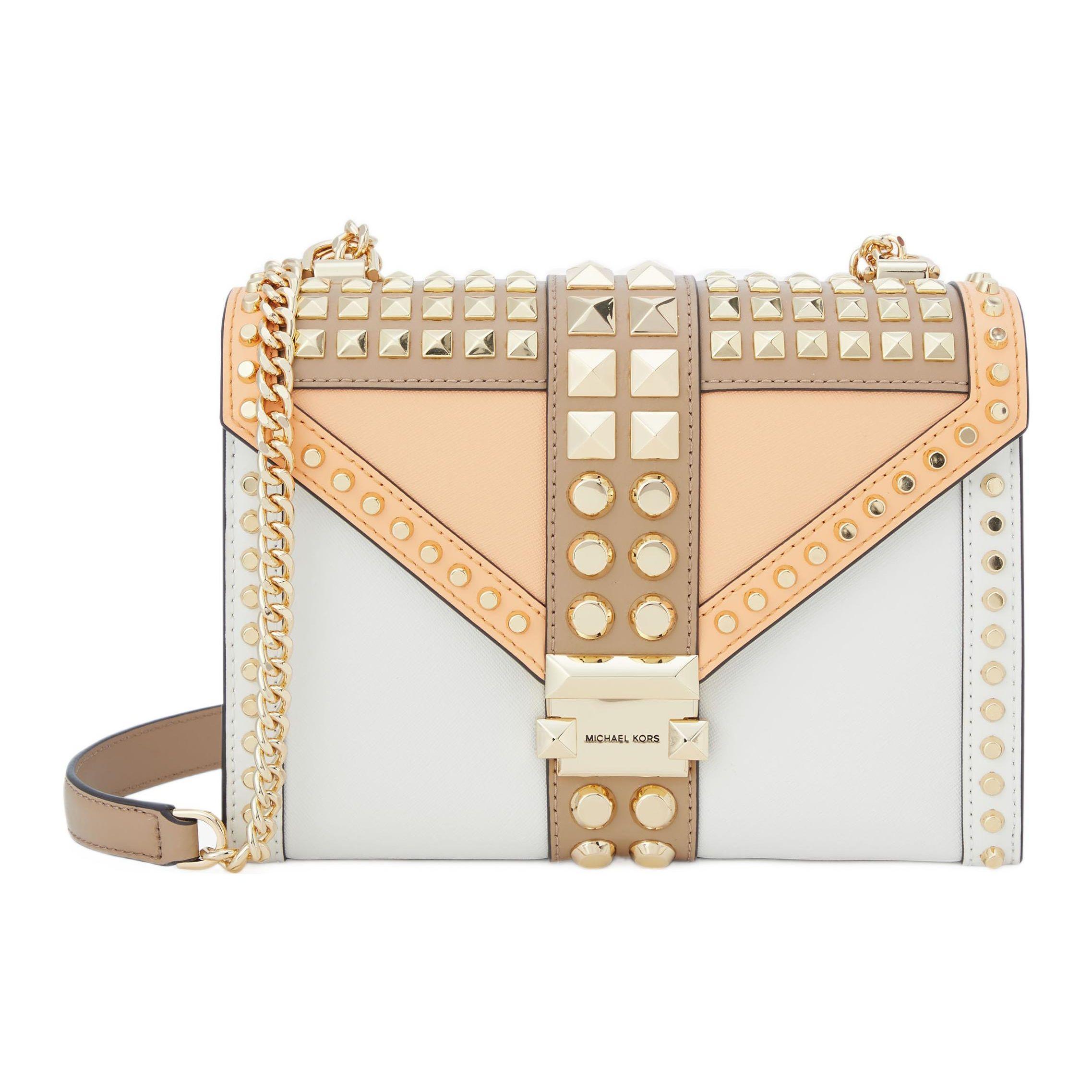 

Michael Kors MK Whitney Metal Studded Chain Flap Leather Commuter Envelope Crossbody Bag Large Women bags Melon White Camel 30F9GWHL3T-838 Basic Set (Bag+Dust Bag)