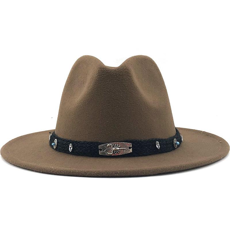 Wide Brim Wool Felt Fedora Panama Hat with Belt Buckle Jazz Trilby Cap for Men Women Pink Black 56-60CM