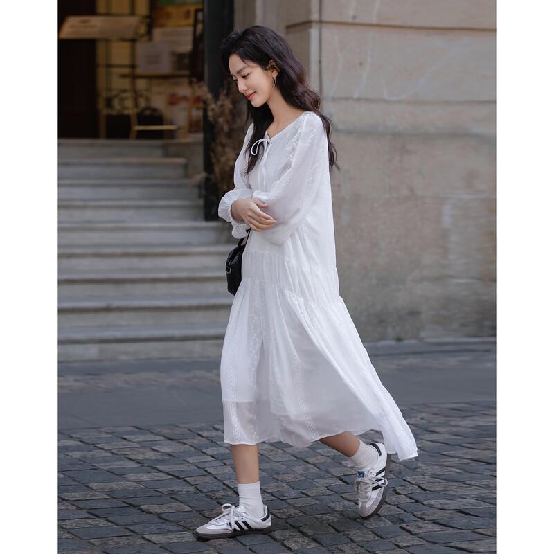 Demana Spring French Elegant Embroidered Chiffon Midi Dress L