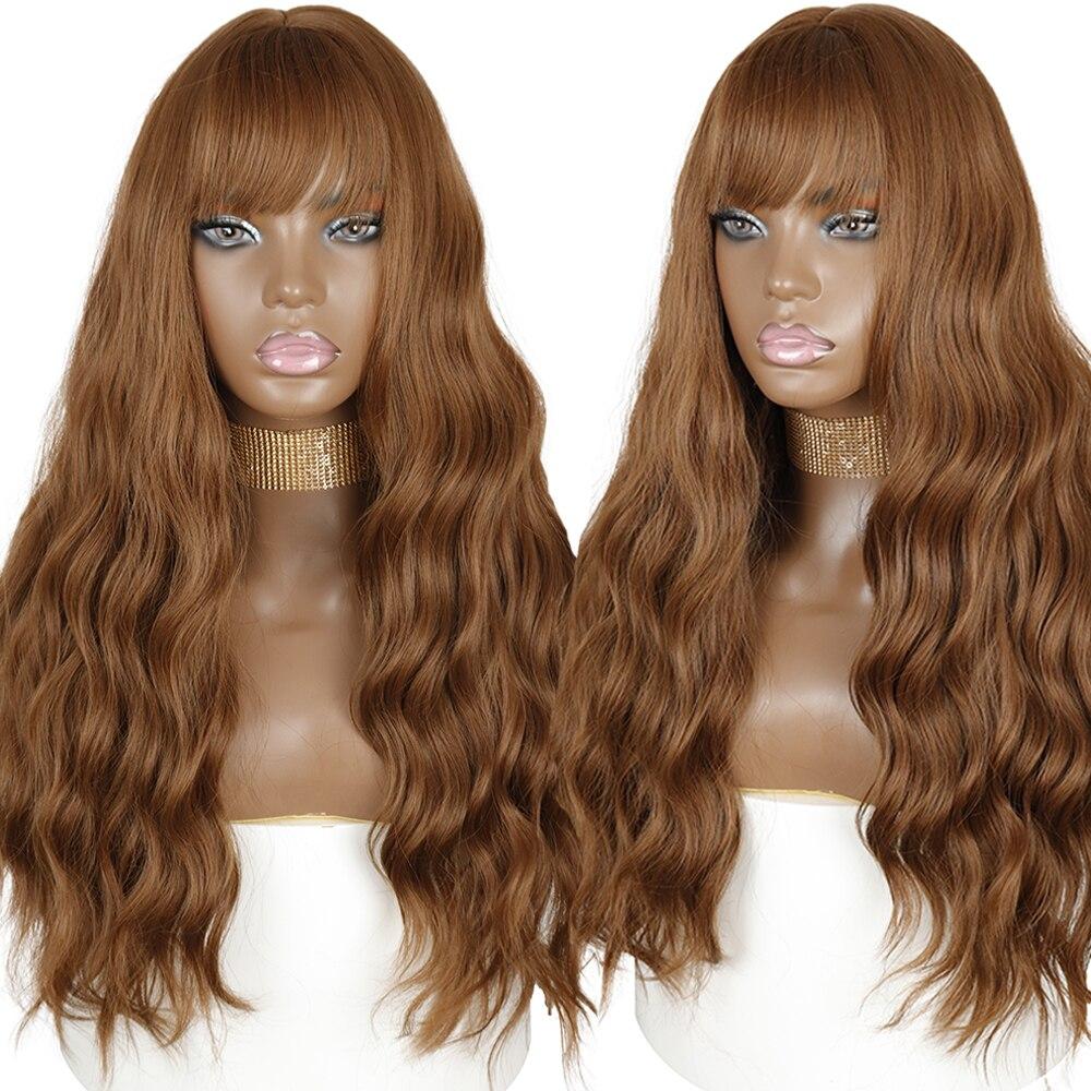 XINRAN Long Water Wave Synthetic Wigs With Bangs Natural Wavy Orange Wig for Women Cosplay Wigs Heat Resistant Fiber Wigs