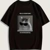 Summer Unisexs And Unisexs Casual Cat Pattern Letter Printed Round Neck Tshirt Breathable Outdoor High Quality Soft Short Sleeve