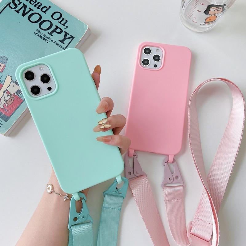 Candy Strap Case For iPhone 17 16E 16 14 15 13 11 Pro Max 12 Mini XS Plus Crossbody Lanyard Rope Soft Silicone Shockproof Cover