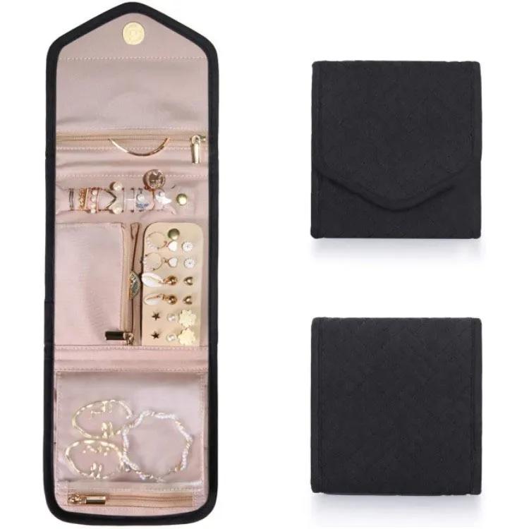 

Portable Quilted Jewelry Travel Roll 1pc - Folding Snap Closure Organizer for Earrings, Bracelets & Rings S