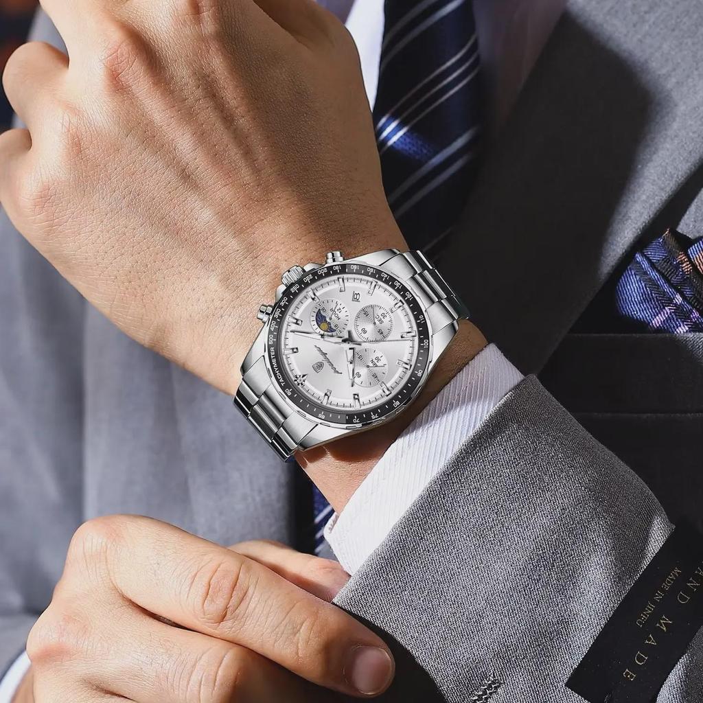 POEDAGAR Luxury Sport Watch For Men Waterproof Luminous Date Chronograph Man Wristwatch Stainless Steel Men's Quartz Watches