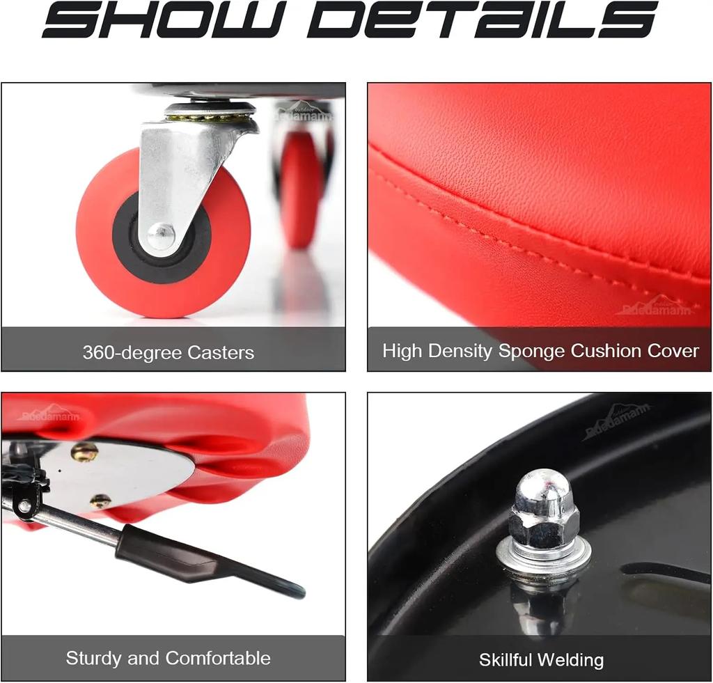 Car Repair Stool 5 Wheels Auto Repair Tool Adjustable Liftable Garage Seat Rolling Round Workshop Repair Seat Mechanic Repair
