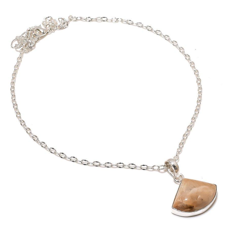 Fossil"Coral Gemstone Handmade 925 Sterling Silver Jewelry Necklace 20" GK-4145