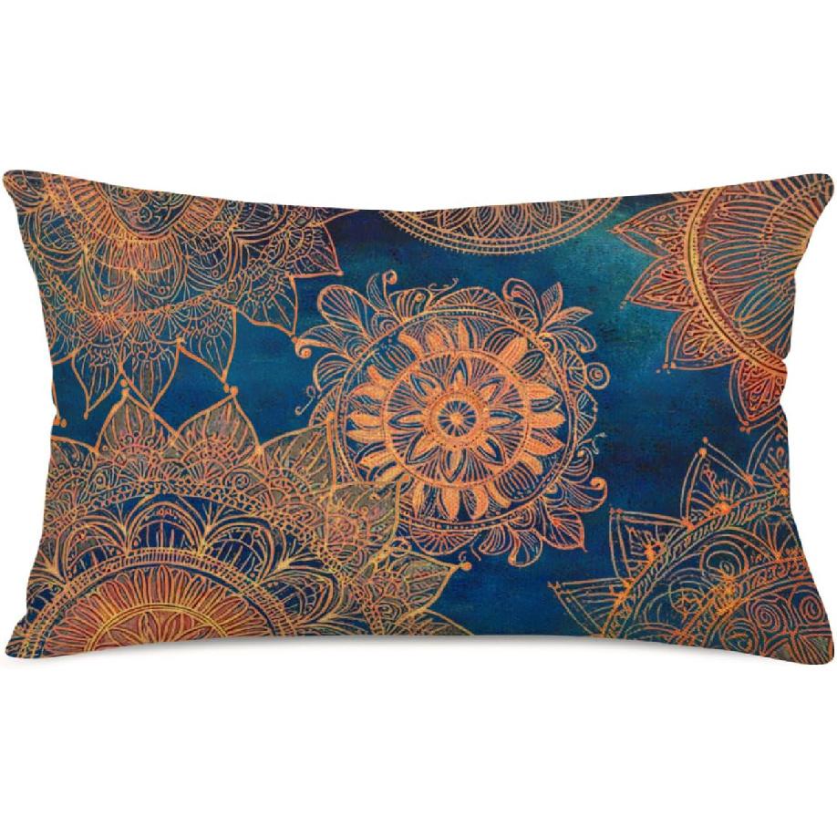 Bohemian Ethnic Style Throw Pillow Covers Cotton Linen Colorful Retro Floral Mandala Pattern Decorative Throw Pillow Case Home Sofa Bed Waist Cushion