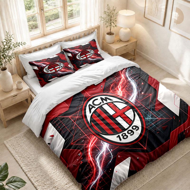 Set Biancheria da Letto 1 Copripiumino 2 Federe Stampa AC Milan Decorazione Camera da Letto Casa