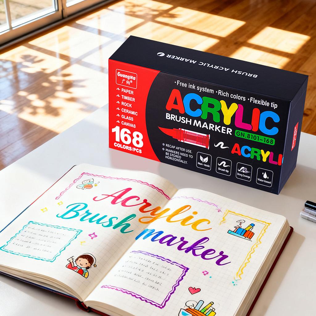 Acrylic Paint Soft Brush Markers Set, Soft Brush Tip Automatic Ink Control Paint Markers, Acrylic Paint Pens for Wood, Stone
