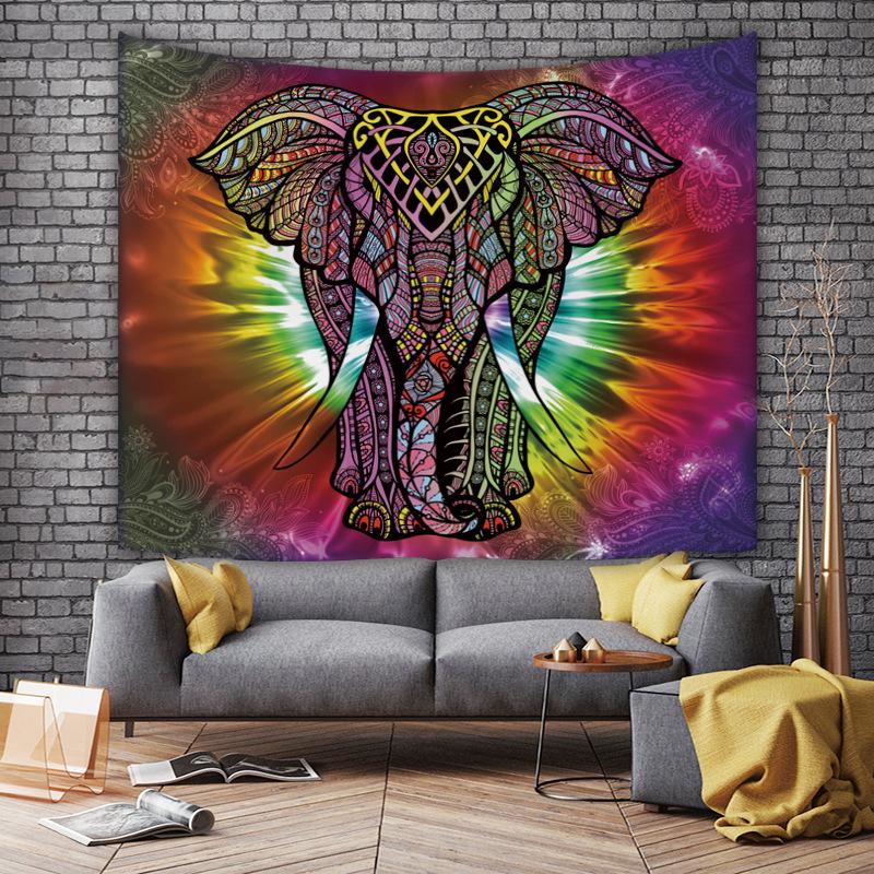 Nordic INS Elephant Background Fabric Cross Border Decoration Wall Carpet Home Decoration Wall Carpet Colorful Elephant Background Hanging Fabric