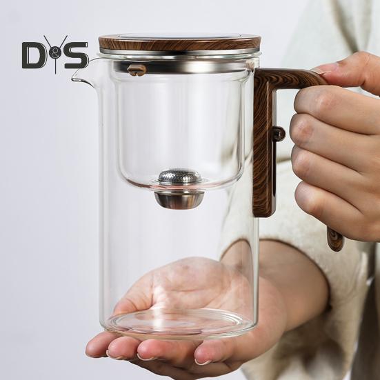 Szklany czajniczek z oddzieleniem wody, drewnianym uchwytem, szklany czajniczek z zaparzaczem, dzióbek zapobiegający kapaniu, Dzbanek do parzenia herbaty