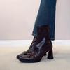 Short boots 2026 retro bow high heels square toe temperament thick heel short boots for women