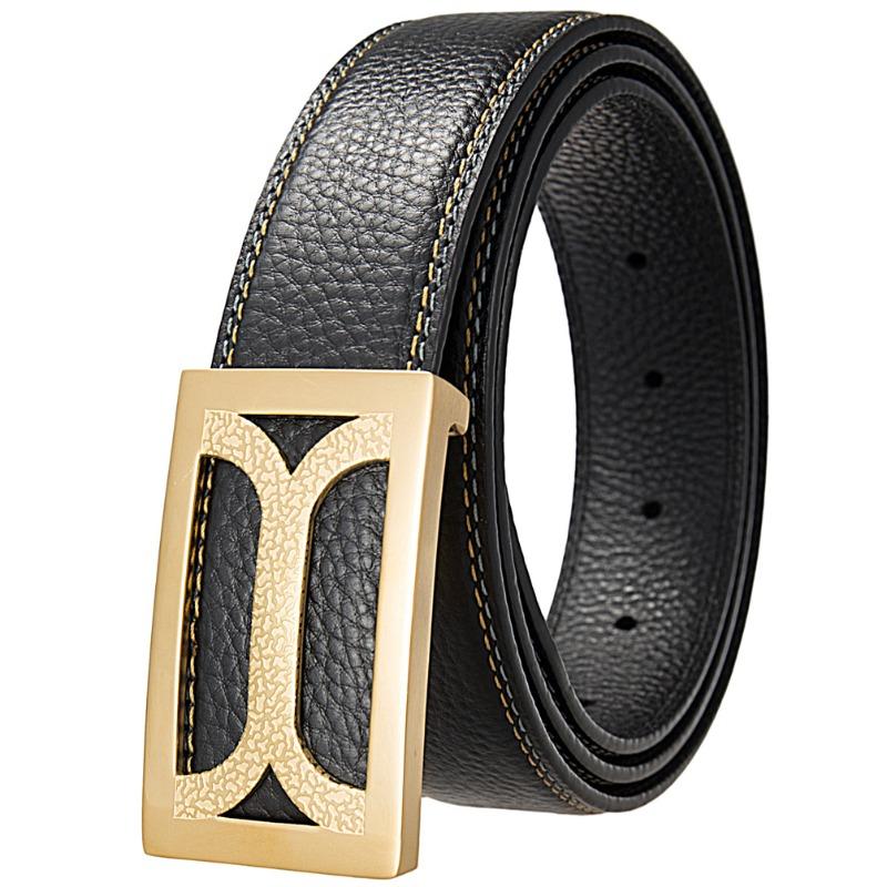 Stainless steel buckle belt - smooth buckle - top grain leather business belt 110-130CM