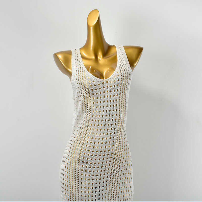 High Slit Sexy Cut Out Vest Dress V Neck Vacation Style Sexy Sleeveless Fashion Style Export Bandage Dress Knitting Long Dress