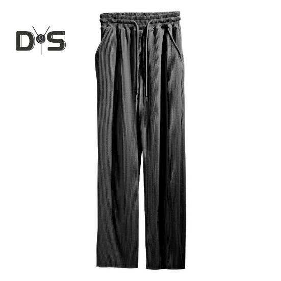 Men's Casual Wide-Leg Trousers Drawstring Waist Sweatpants with Side Pockets Straight Striped Loose Fit Trousers for Travel Outdoor Sports