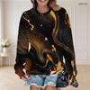 Women Plus Size Round Neck Long Sleeve Ribbed Cuffs Galaxy Nebula Print Sweatshirt