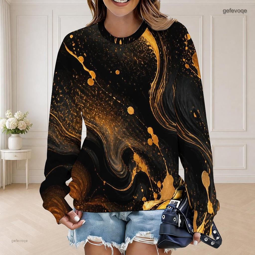 Women Plus Size Round Neck Long Sleeve Ribbed Cuffs Galaxy Nebula Print Sweatshirt