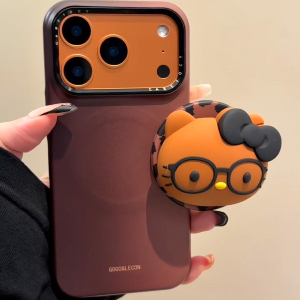 

Dark Brown Kitty Magnetic Phone Case with Frosted Film and New Bracket for Apple 13/15/16 Pro Apple 14 Pro Max