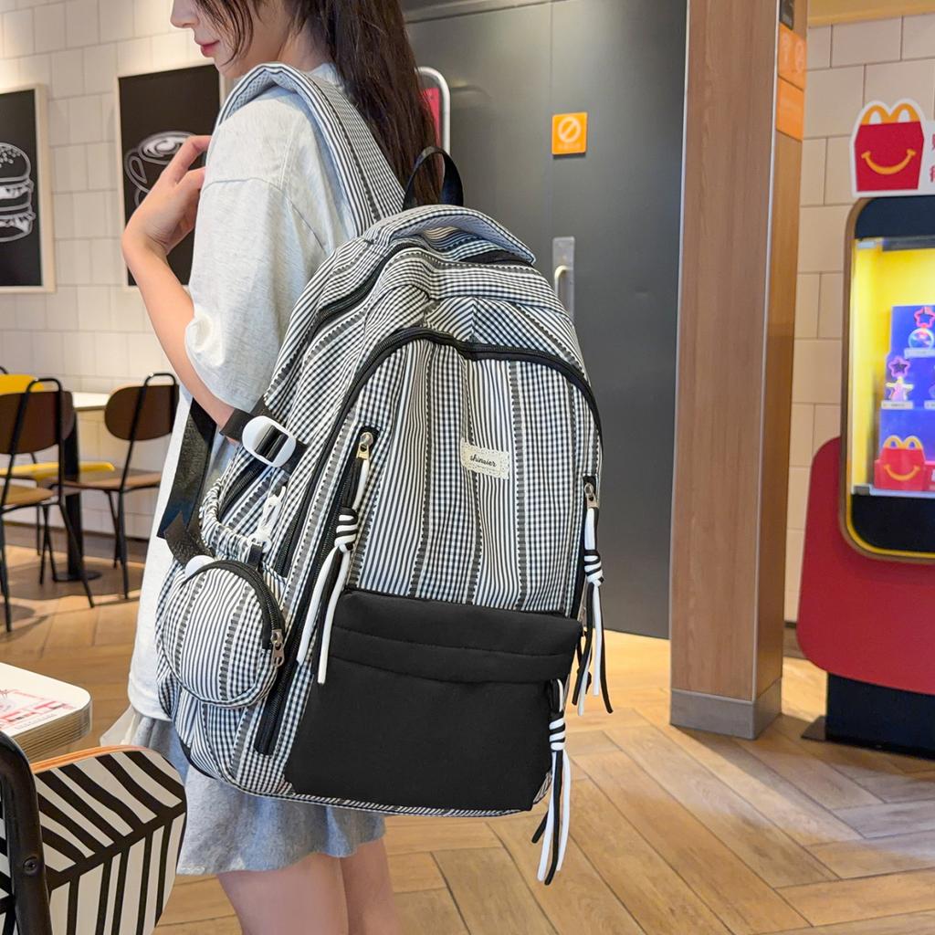 Schoolbag simple niche striped student schoolbag women's 1011 new high-value large-capacity lightweight travel backpack