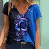 Summer V-neck Butterfly Flower Pattern 3D Printed Top Fashionable Casual Short Sleeved Women's T-shirts