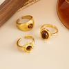 Vintage Slightly Set Gemstone Tiger'S Eye Ring, Fashionable Metal Lava Open Ring Set.