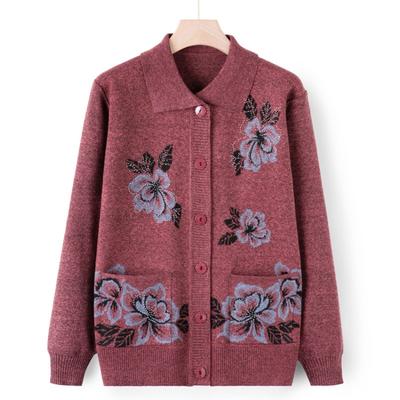 Grandma Sweater Cardigan Middle-aged Knitted Sweater Autumn Coat Women the Elderly Mother Autumn Top Thin