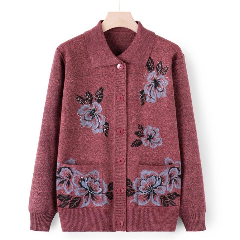 Grandma sweater cardigan middle-aged knitted sweater autumn coat women the elderly mother autumn top thin