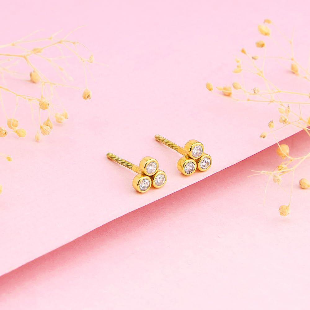 Three-Stoned Stud Earrings | Gifts for Girlfriend, Gifts for Women and Girls |With Certificate of Authenticity