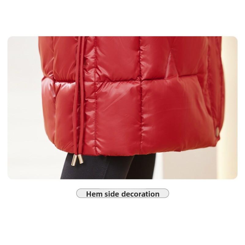 Women's cotton-padded clothes, winter medium and long over-knee glossy leave-in, thickened, slim and thin, warm cotton-padded jacket