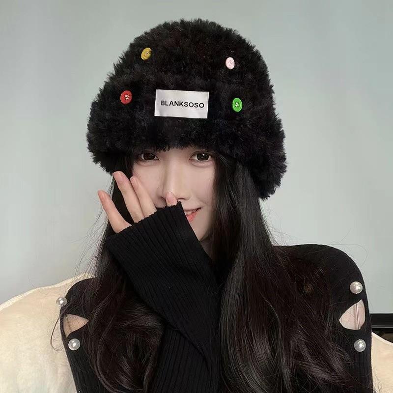

Knit Hat Women Winter Warm Fleece No Brim Stylish Alphabet Letters For Casual Outings чорний