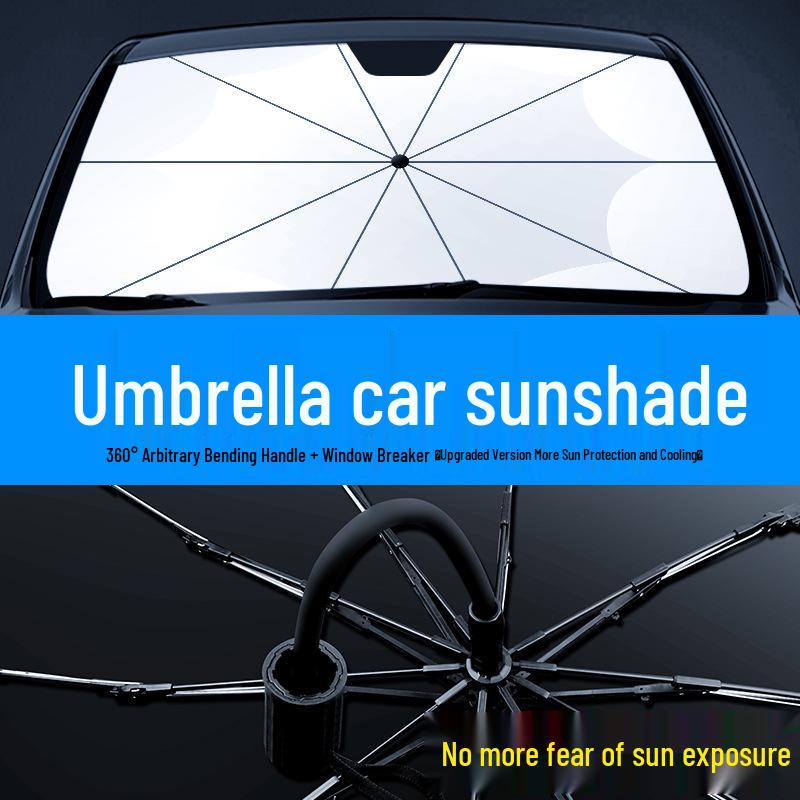 Full Bend Handle Front Windshield Sunshade: Umbrella-Style, Heat-Insulating Sun Protection with Pull Rope