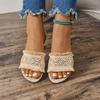 Women Summer Straw Woven Casual Slippers Outdoor Espadrille Flip-flops Fashion Flat Ladies Sandals and Slippers Large Size 36-43
