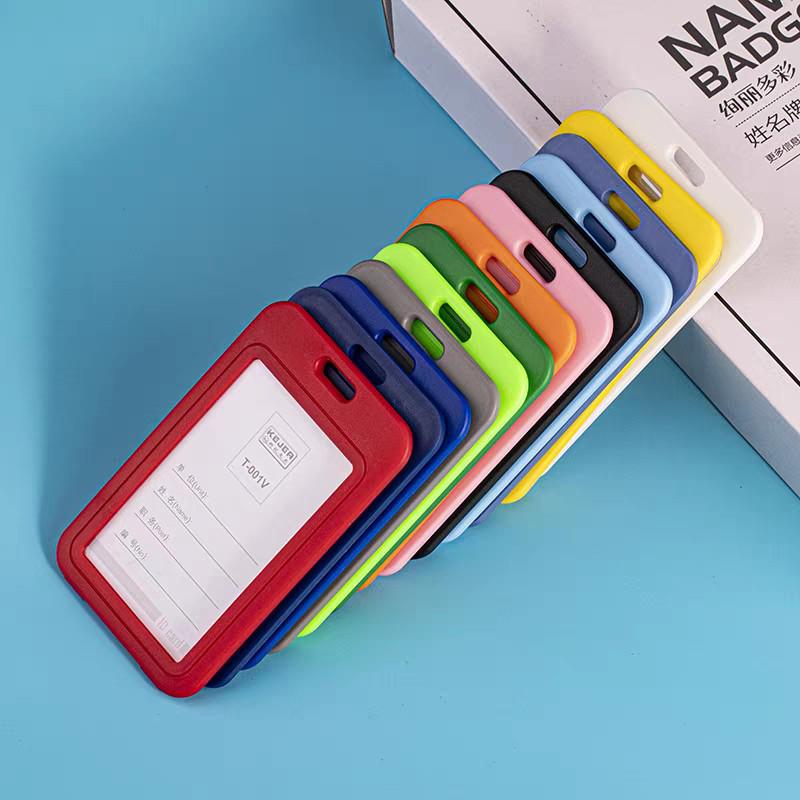 Vertical & Horizontal Double-Sided Transparent Employee Badge Holder with Color Options