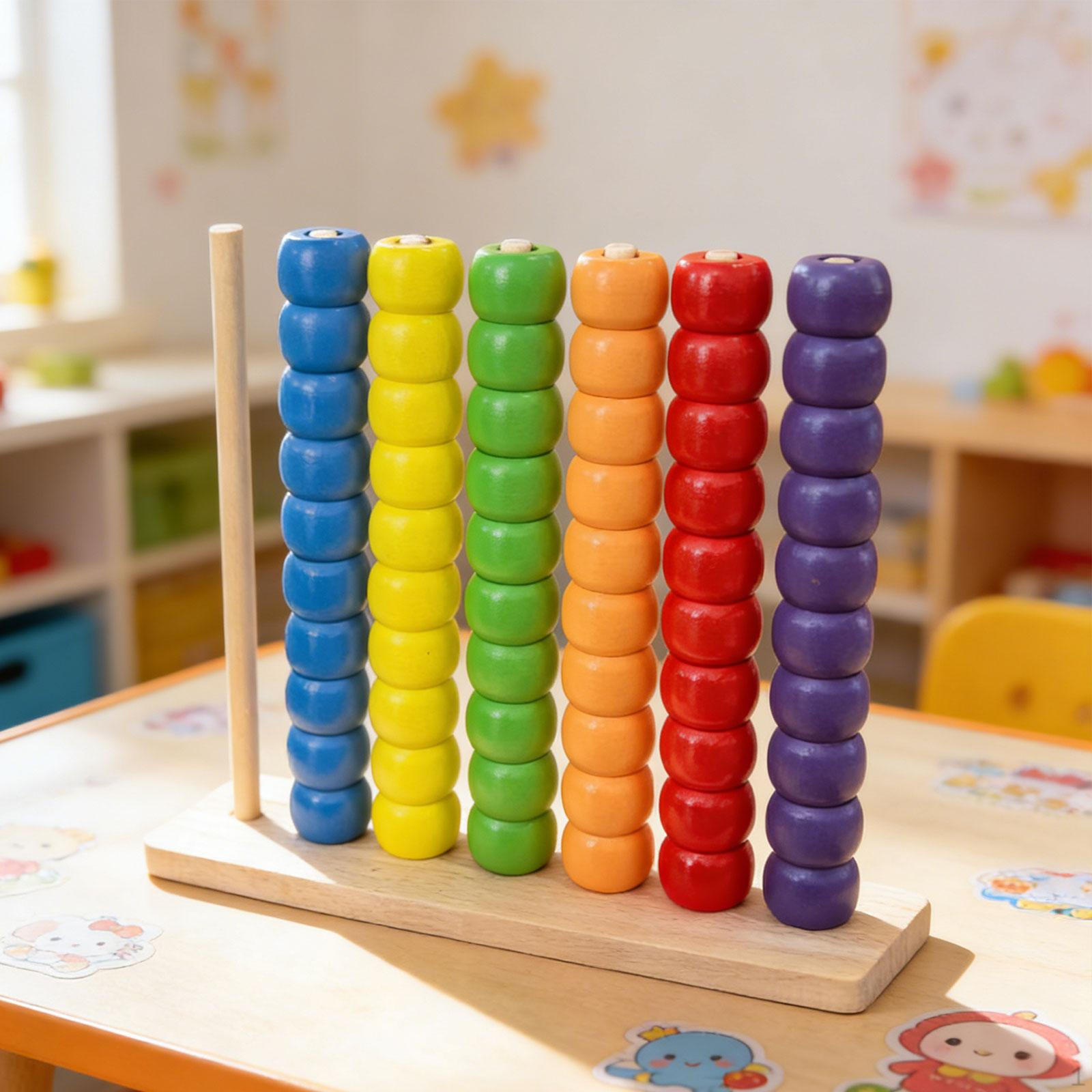 

Wooden Color Sorting Stacking Toys Counting Games Threading Beads Matching with for 3