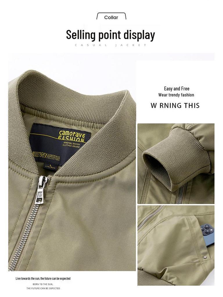 2024 Men's Pilot-Style Baseball Collar Jacket - Loose Fit for Spring & Autumn