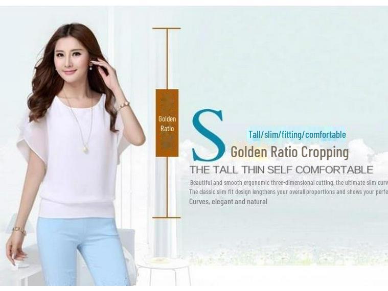 Women's Short-Sleeve Chiffon Bat Sleeve Loose Fit Top