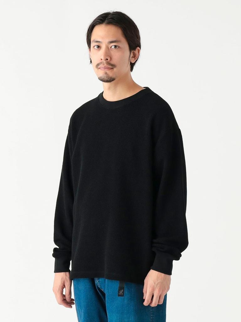 B:MING LIFE STORE by BEAMS Men's Waffle Long Sleeve T-Shirt, Black, Size XL